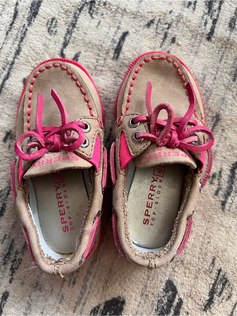 Sperry Kids infant girl size 5.5 Tan and Pink Moccasin Boat Shoes